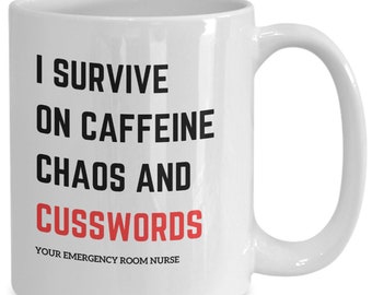 Taza de café para enfermeras de urgencias, regalos para enfermeras de urgencias, cafeína y caos, ideas de regalo para enfermeras que dicen muchas palabrotas, regalos para enfermeras registradas, enfermera de urgencias