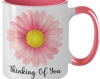 Thinking of You Gift, Pink Daisy Coffee Cup, Gift For A Friend, Sympathy Gift, Get Well Gift, Get Well Soon, I Miss You, Condolence Gift