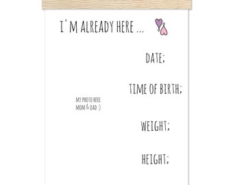 Baby's Birth Details, Premium Matte Paper Poster with Hanger