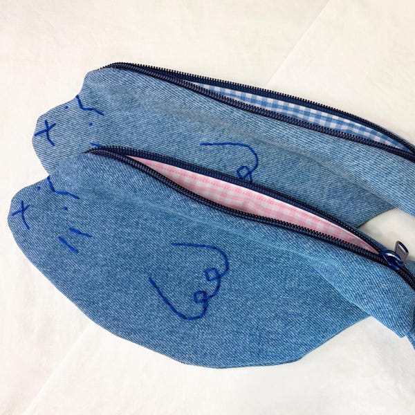 Silly Seal Pencil Pouch | Upcycled Denim Embroidered Makeup Bag | New Color | Personalization | Exclusively on Etsy