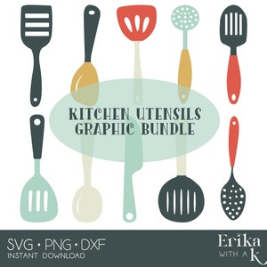 Kitchen Utensils Graphic SVG DXF Instant Download Bundle, Cricut & Silhouette Vinyl or Paper Cut File, PNG for Sublimation, Cooking Clip Art