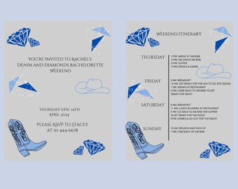Denim and Diamonds Bachelorette Party Invite/Itinerary