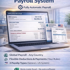 Excel Payroll Software – Fully Automatic Employee Payroll System (Pay Stubs, Deductions, Global, Windows)
