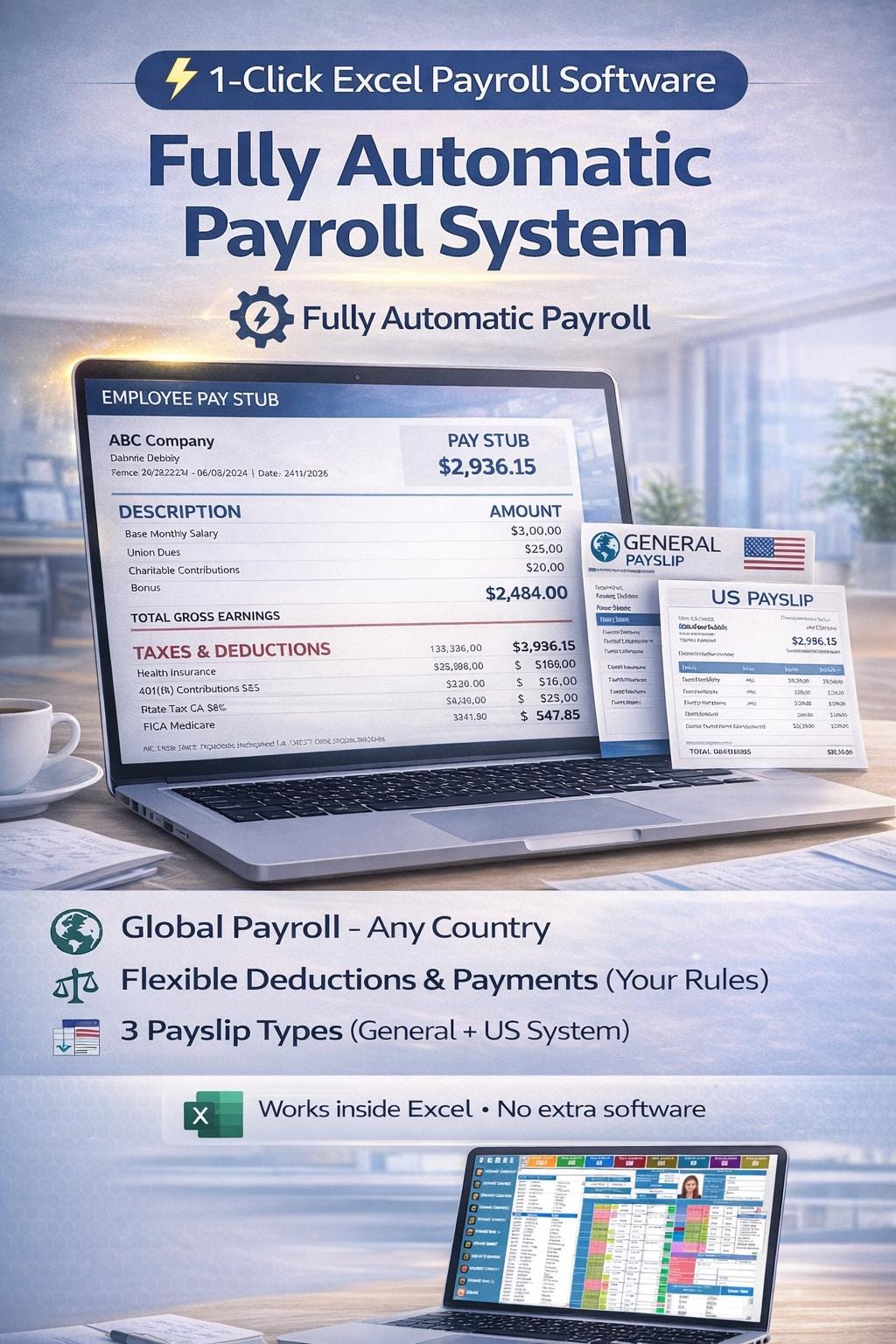 Excel Payroll Software – Fully Automatic Employee Payroll System (pay ...