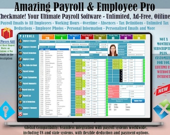 Amazing Payroll Software | Excel Payroll Salary Manager | Employee Pro | Time Tracker | Payroll Employee Salary Tracker| Works on Windows.
