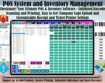 Inventory Management | Sales Tracker | POS System | POS Inventory | Print Barcode | Works on Windows (as shown)-Includes Excel sheet for Mac
