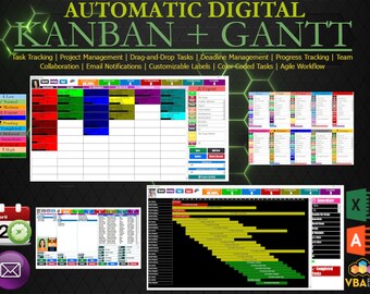 Kanban Gantt Excel Project Management: Task Tracker (Digital Download)
