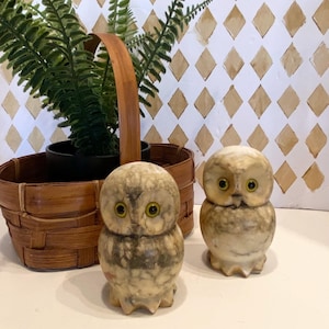 MCM Alabaster Owl Hand carved Paperweights 4&quot;tall