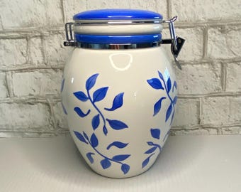 Vintage Blue and White Inspirado Stonelite Hand-painted Canister