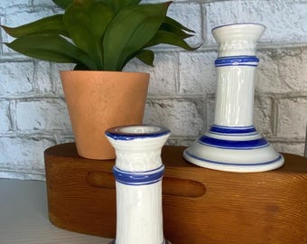 Vintage Candleholders Hand painted Blue and White