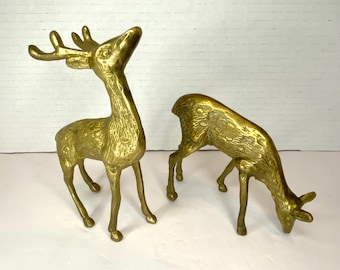 Vintage Pair of Brass Deer...6&quot; and 4&quot; tall