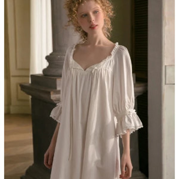 Chemise de nuit vintage en coton pour femme - Vêtements de nuit victoriens - Chemise de nuit édouardienne - Chemise de nuit en dentelle pour femme - Inspiré du folklore Taylor