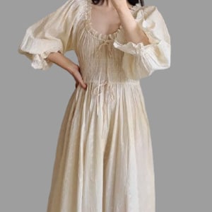 Vintage Cotton Embroidered Nightgown - Victorian Long Fairy Night Dress - Edwardian Nightgown - Women Plus Size Lace-Up Nightgown