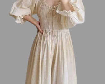 Vintage Cotton Embroidered Nightgown - Victorian Long Fairy Night Dress - Edwardian Nightgown - Women Plus Size Lace-Up Nightgown