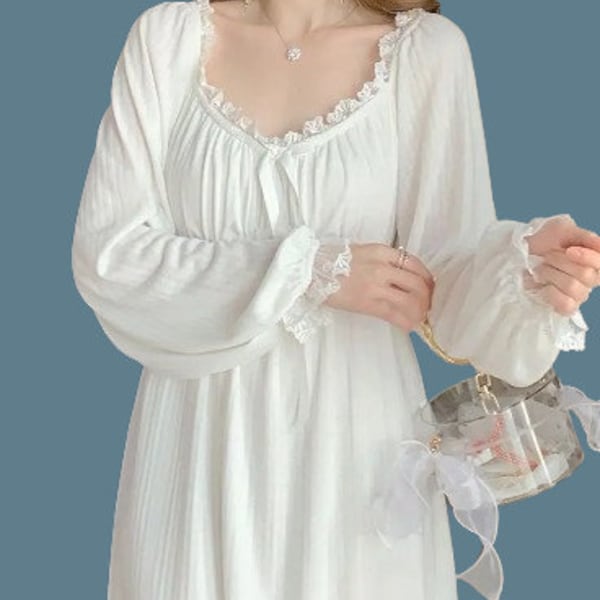 Vintage Nightgown – Edwardian Nightgown – Victorian Night Dress – Princess Nightwear – Pure Cotton Long Sleeves Vintage Nightgowns