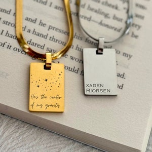 Fourth Wing Necklace Custom Text Xaden Riorson Rectangle Tag Necklace Xaddy Wingleader Book Boyfriend Bookish Jewelry Iron Flame Necklace