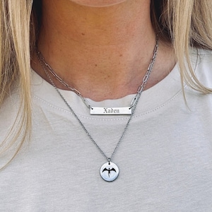 Fourth Wing Necklace Custom Text Xaden Riorson Rectangle Tag Necklace Xaddy Wingleader Book Boyfriend Bookish Jewelry Iron Flame Necklace