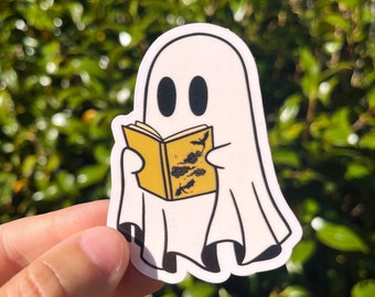 Lezen spook sticker, spook lezen vierde vleugel, spook leesgrage sticker, spook Kindle sticker, spook laptop sticker, boek griezelig sticker
