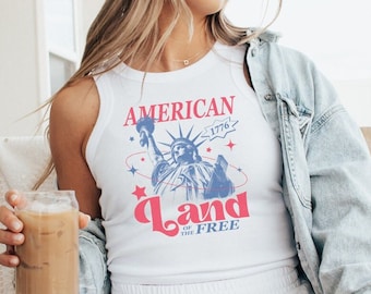 USA Baby Tee, American Baby Tee, July 4th Tank Top, American Crop Top, USA Tank Top, USA American Flag Cropped Tank Top, Patriotic Tank Top