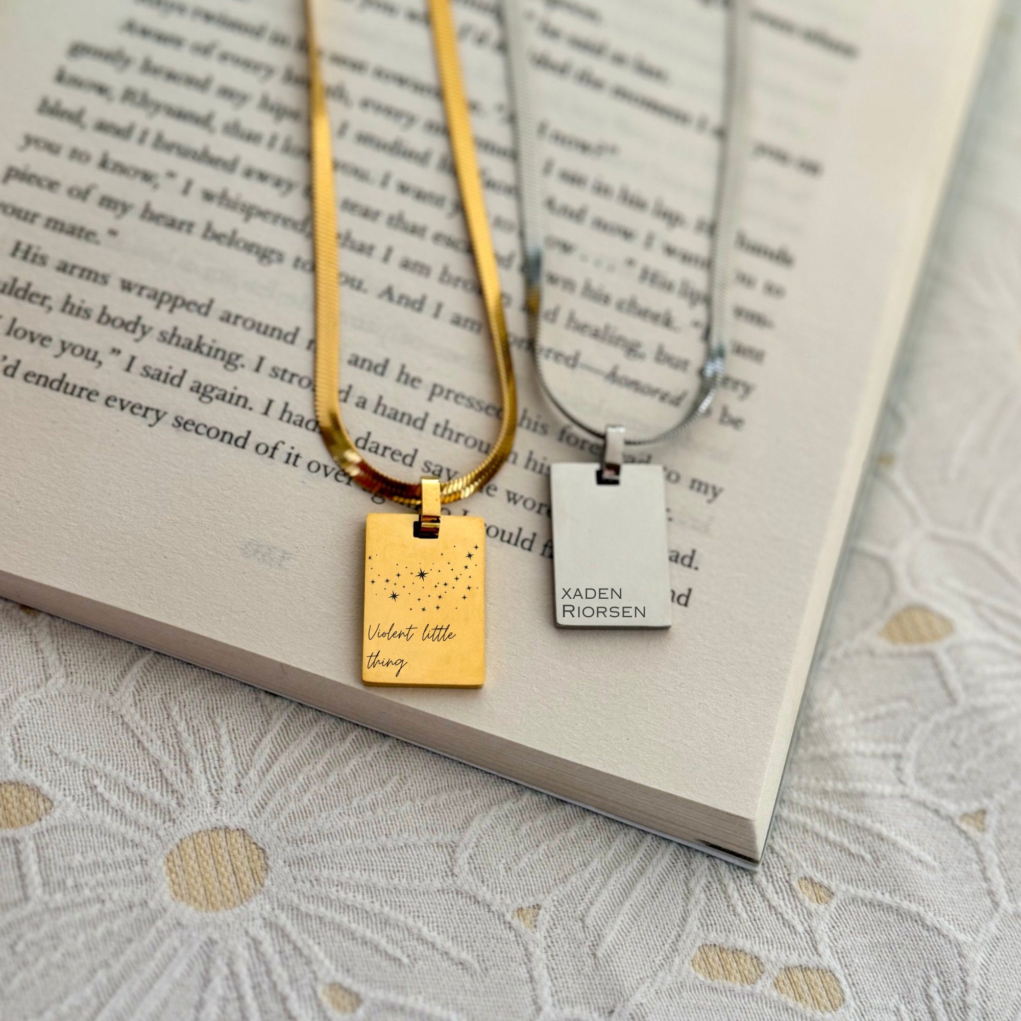 Fourth Wing Necklace Custom Text Xaden Riorson Rectangle Tag