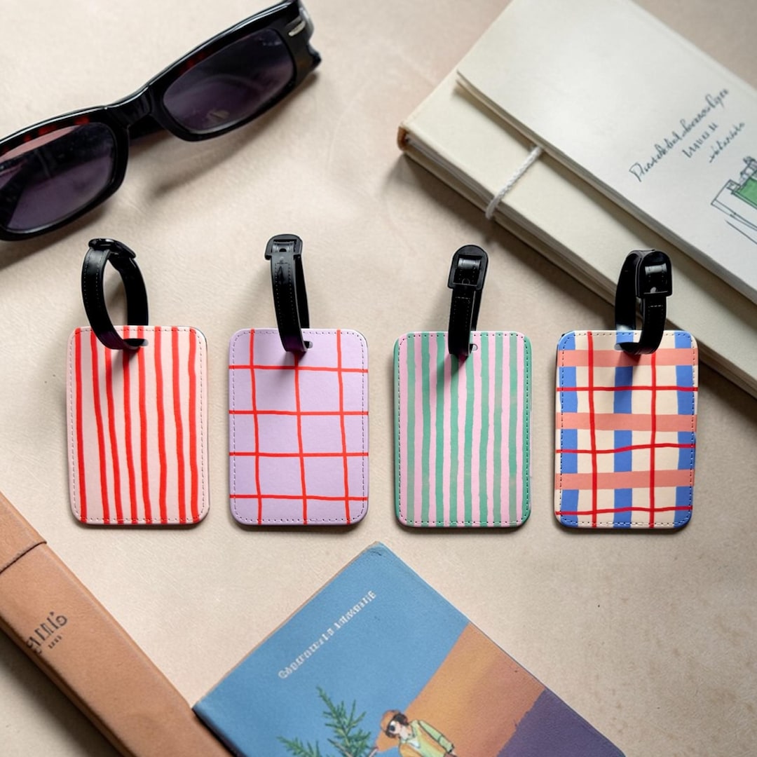 Stripped Luggage Tag, Luggage Tag Set, Fun Luggage Tag, Bright Luggage Tag, Luggage Tags for Family, Wedding Gift - SET OF FOUR