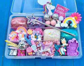 Unicorn cupcake birthday Play Dough kit, unicorn play , Playdough kit, play doh kit, Busy Box, Sensory Kit, Kids gift, sensory Age 3+