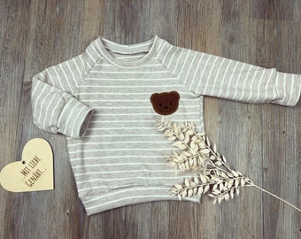 Rib Jersey beige Sweater mit Bären Applikation, Newborn Girl Boy