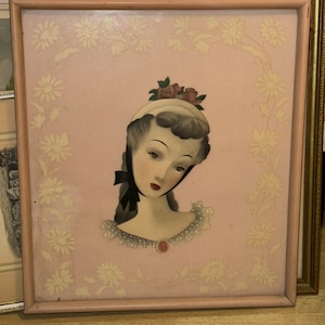 Rare framed antique print of woman