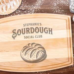 Sourdough Cutting Board, Personalized Gift for Bread Baker, Custom Cooking Present, Arched Wood Cutting Board with Groove - 12&quot; x 9&quot;