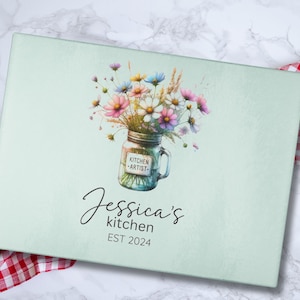 Personalized Wildflower Glass Cutting Board - Custom Kitchen Decor