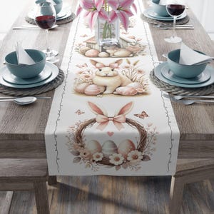Easter Table Runner, Spring Dining Decor, Holiday Centerpiece, Bunny Decoration, Farmhouse Table Runner