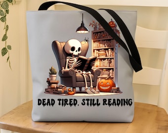 Borsa di Halloween: libro di lettura con scheletro spettrale, regalo per gli amanti dei libri