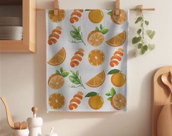 Tea Towel Orange Citrus Decor - Kitchen Hostess Gift Colorful Housewarming Present,