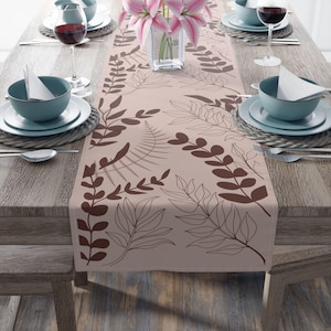 Floral Table Runner, Minimalist Eucalyptus Ferns Home Decor Linens, Kitchen Dining Table Runner