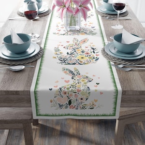 Easter Table Runner, Spring Dining Decor, Holiday Centerpiece, Bunny Decoration, Farmhouse Table Runner, Egg Decor