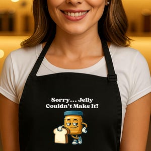 Funny Kitchen Apron for Baking Enthusiasts, Gifts for Foodies, Sorry Jelly Couldn&#39;t Make It Apron, Perfect for Housewarming, Holiday Parties