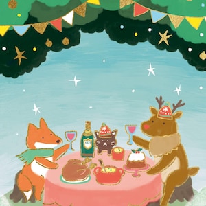 Fox & Reindeer Christmas Postcard