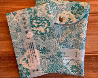 Goshuin-Chou Book & Bag Set , Fabric, Pale Blue/White Flowers