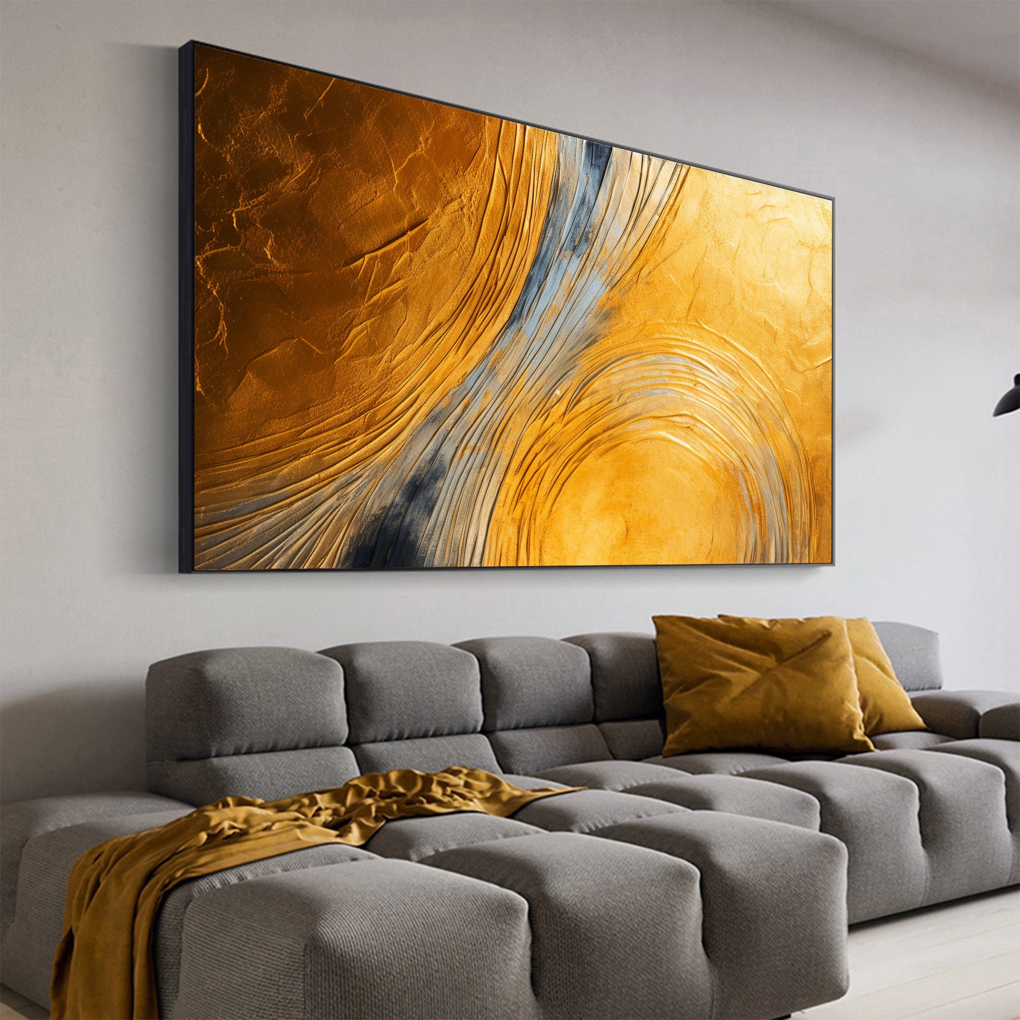 Abstract Gold Foil Oil Painting on Canvas, Large Wall Art Original