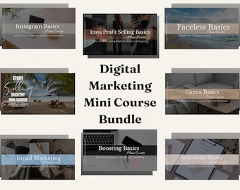 Digital Marketing Mini Courses Bundle, Instagram Growth, Email Marketing, Story Selling, Branding, Faceless Marketing, 10 audio courses, PLR