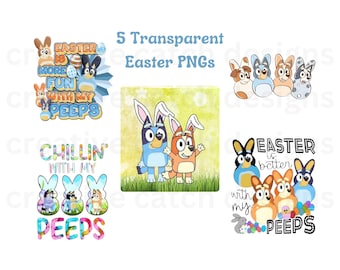 Blue Dog Easter PNGs, Set of five, Kids Easter