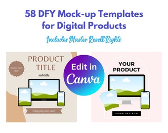 DFY Mock-up Templates for Digital Products, Edit in Canva, Bundle of 58, MRR