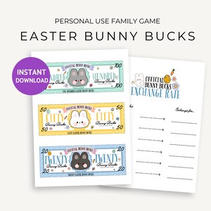Bunny Bucks Printable Easter Play Money, Kids Reward Coupons, Egg Hunt Stuffer, Fun Easter Activity Download