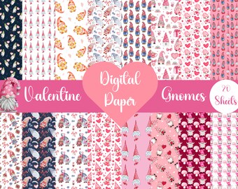 Valentines Gnome Digital Paper, background