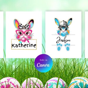 Easter Bunny Name Template, gift for kids, Canva template, DIY add names to templates, Easter decoration