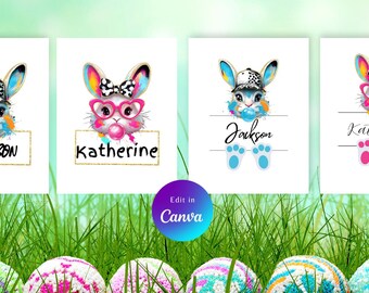 Easter Bunny Name Template, gift for kids, Canva template, DIY add names to templates, Easter decoration