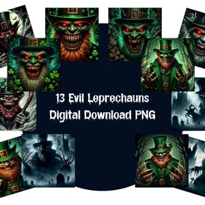 Horror Leprechauns, 13 Evil Leprechauns PNG, St. Patrick&#39;s Day Digital Download