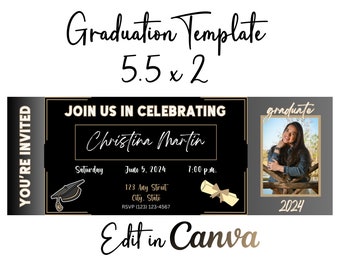 2024 Graduation Ticket Template, Instant Download, Edit in Canva, Graduation Party Invitation