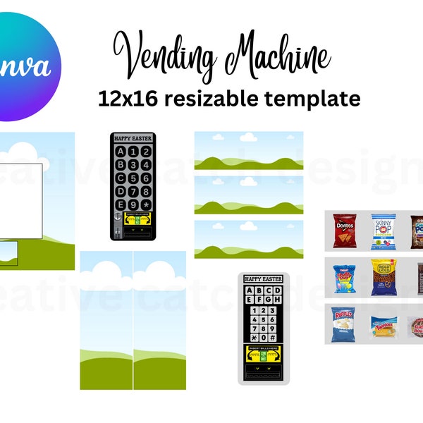 Vending Machine Template, Instant Download Canva Template, Tutorial Video, Birthday, Graduation, Easter