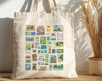 katoenen postzegel Canva tas, Tote bag, draagtas